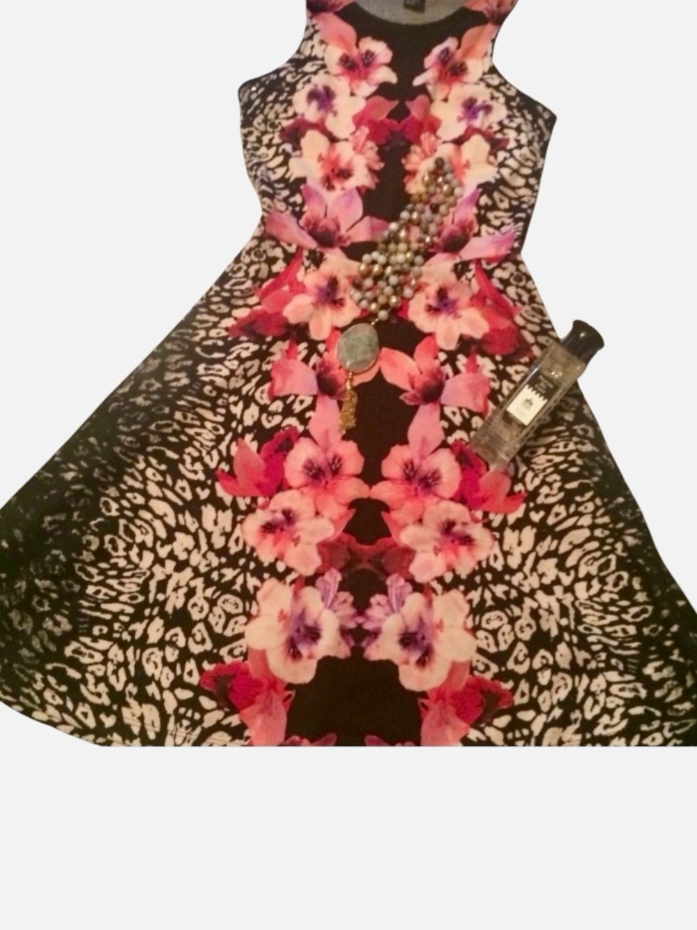H&M Floral Animal Leopard Print Skater Dress Orchid A-line Fit & Flare XS GUC